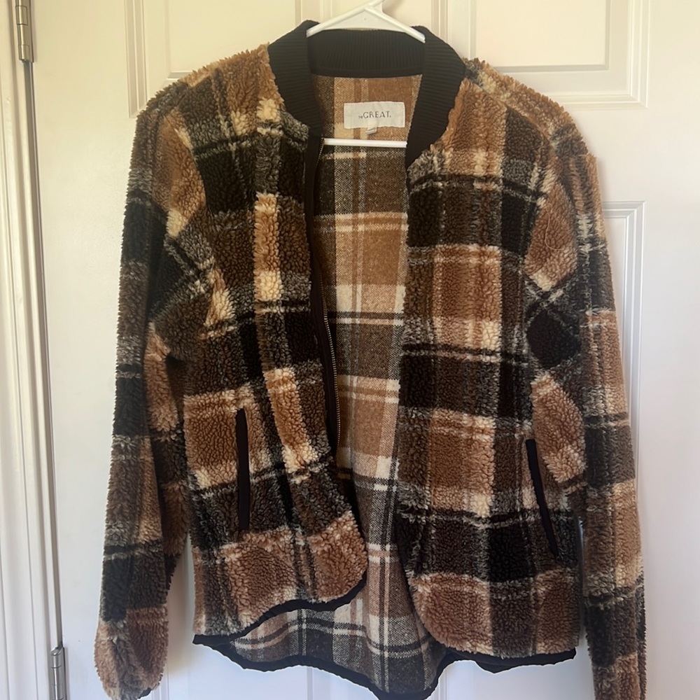 The Great plaid zip up sherpa jacket